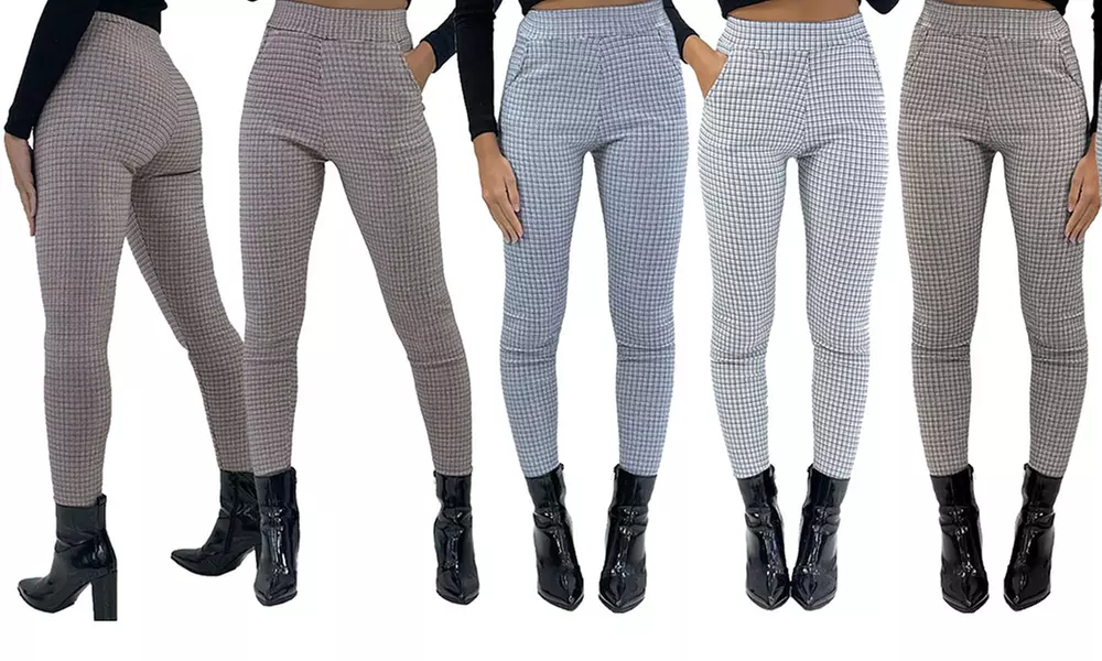 Women's Smart Check Print Stretch Trousers