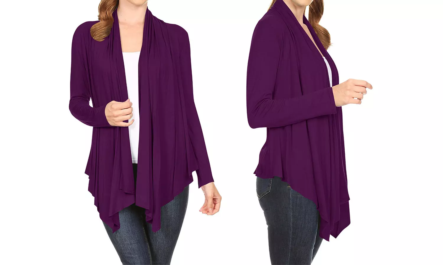 Women's Long Sleeve Draped Neck Open Front Solid Cardigan