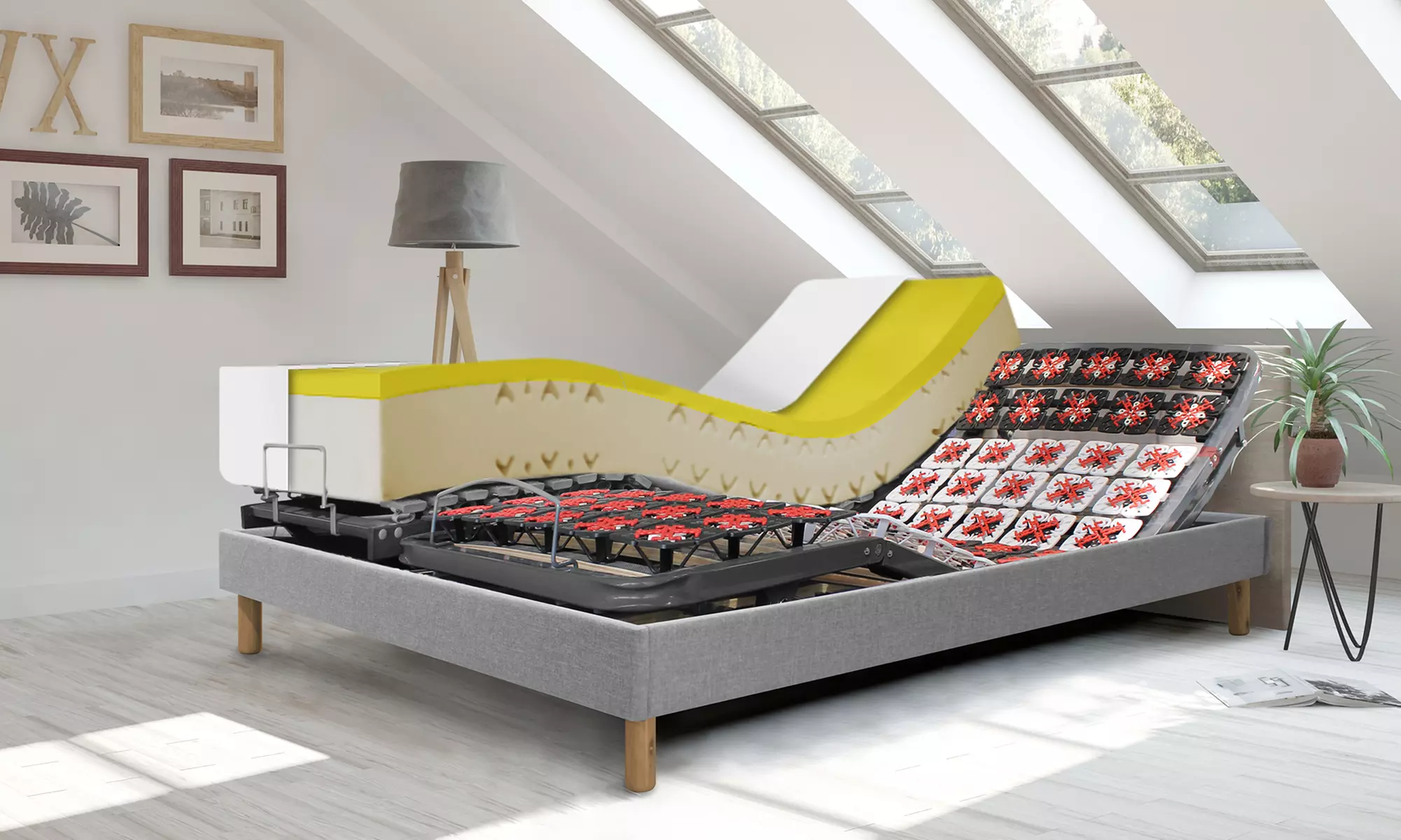 Lit de relaxation électrique "Technoflex" avec ou sans matelas à mémoire de forme déhoussable Sampur, livraison gratuite - Primary Image