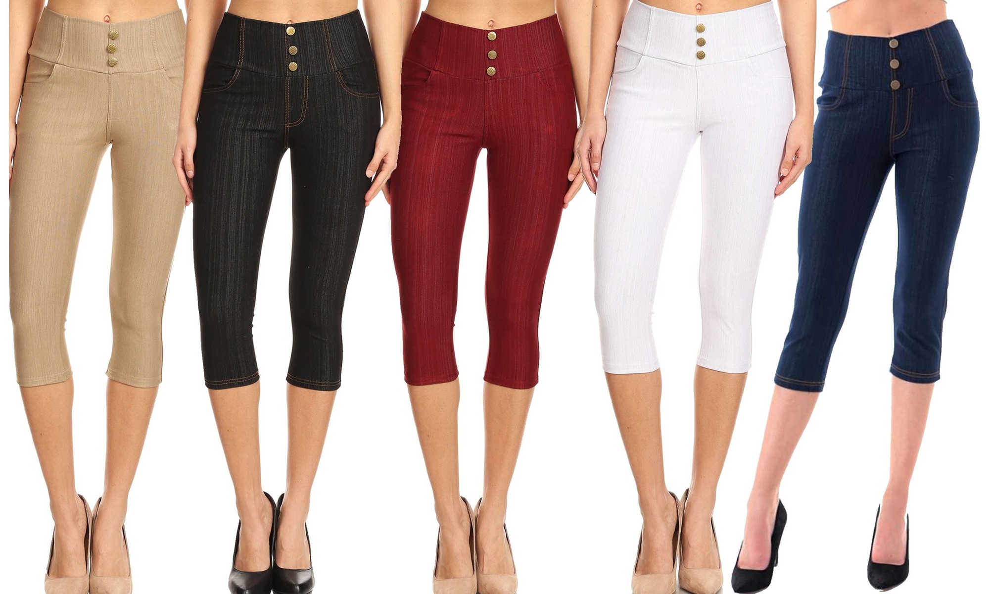 JVINI Women's Knit Denim Capri Leggings – High-Waist Stretch Pull-On Jeggings