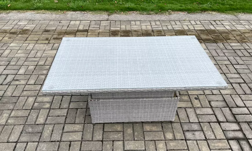 Image 4: Fimous 11-Seater Rattan-Effect Dining Set with Adjustable Table