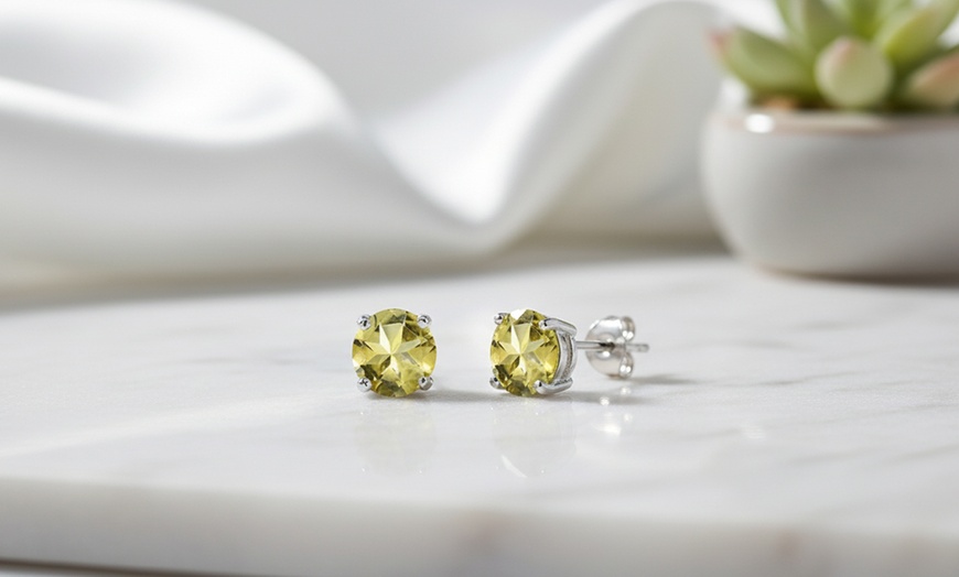 Image 1: Paris Jewelry White Gold Plated Round Citrine 6mm Stud Earrings