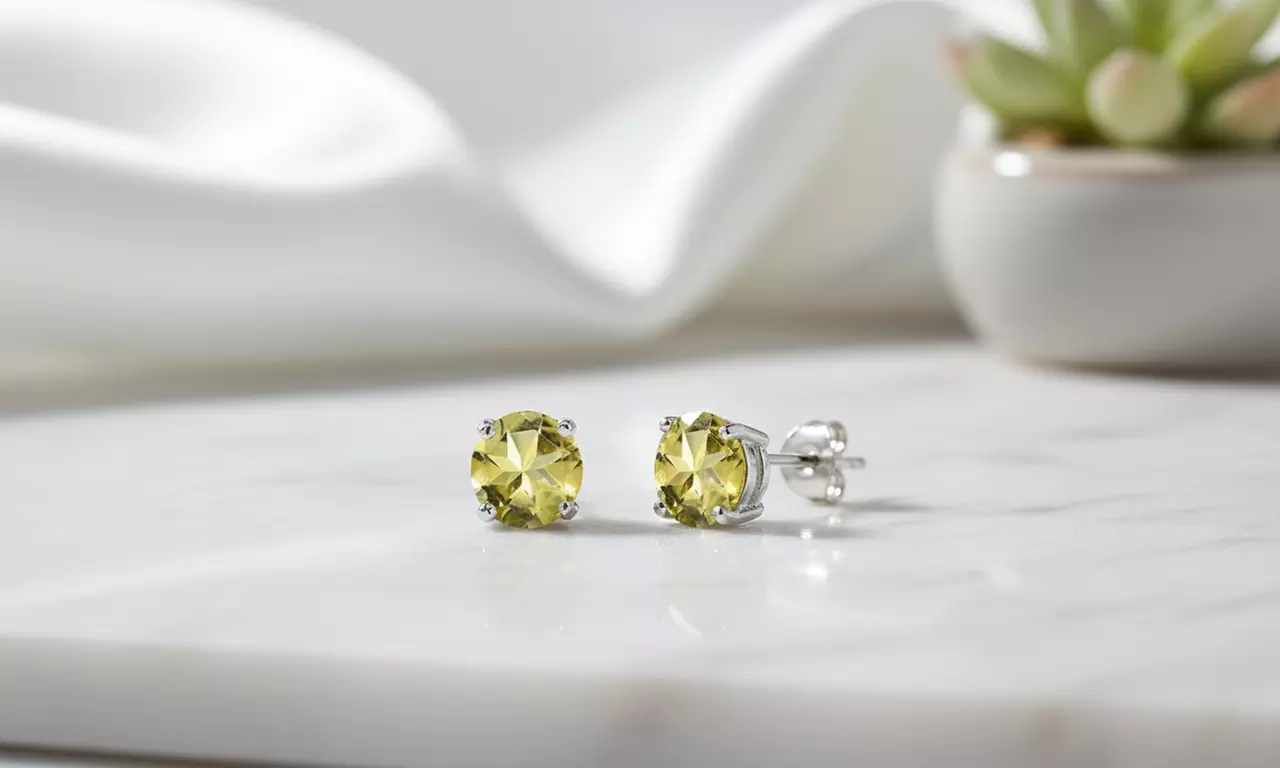 Paris Jewelry White Gold Plated Round Citrine 6mm Stud Earrings - Primary Image