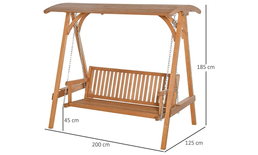 Image 6: Outsunny Wooden Three-Seater Garden Swing