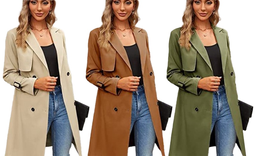 Image 1: Women's Mid-Length Trench Coat