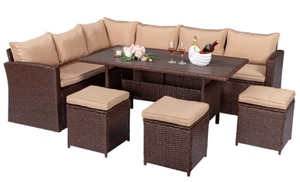 Eight-Piece Outdoor Rattan-Effect Dining Set