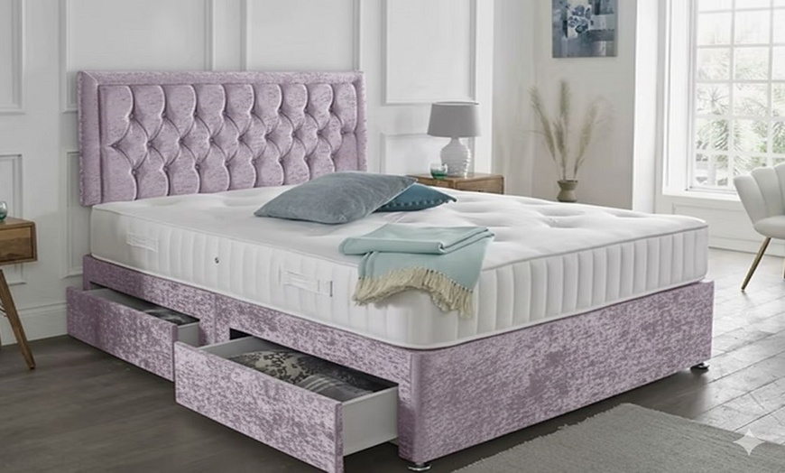 Image 6: Chesterfield Crushed Velvet Divan Bed with Memory Foam Mattress

