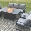 Image 1: Aluminium 5 Piece Garden Sofa Set with 8 Seater Cushion Gas Fire Pit