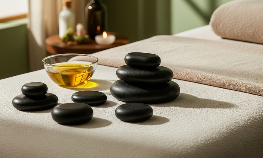 Image 2: 30, 50 or 70-Minute Hot Stone Massage with Warm Organic Oil for 1 or 2