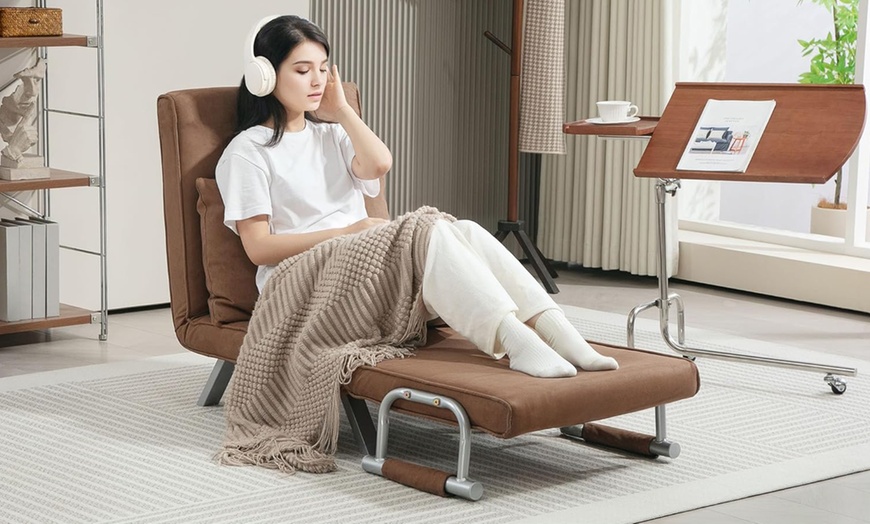 Image 4: HomCom 4-in-1 Chair Bed, Faux Suede & Velvet Feel