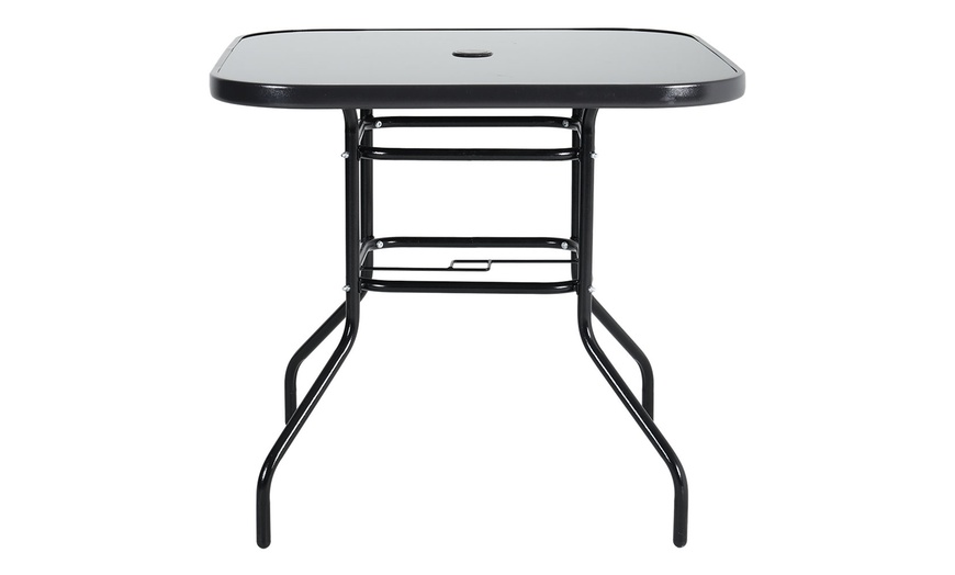 Image 2: Black Tempered Glass Coffee Table with Umbrella Hole 