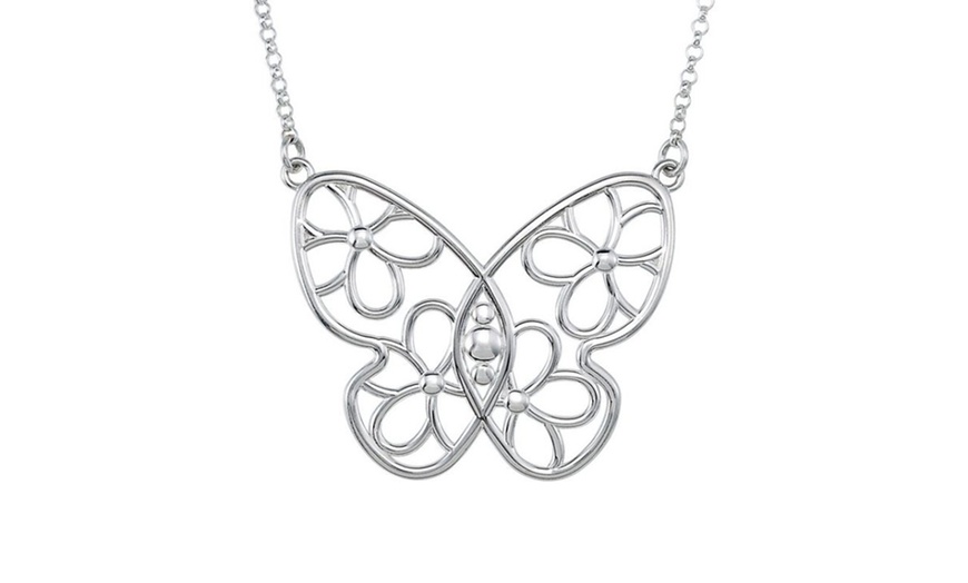 Image 2: Parisjewelry Butterfly and Florl-Rhodium Plated Inspired Necklace or Center