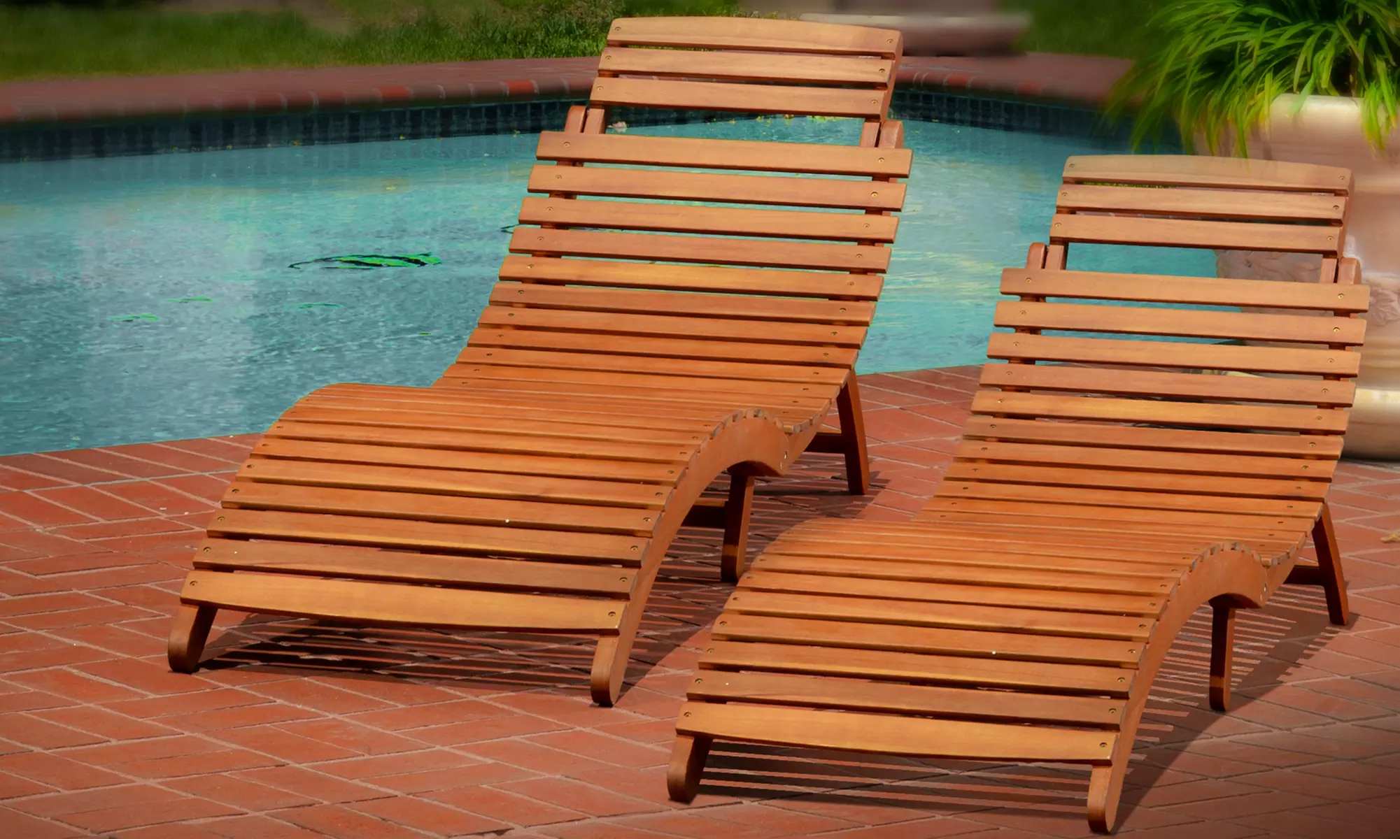 Lisbon Outdoor Wood Chaise Lounge Set (2-Piece) - Primary Image