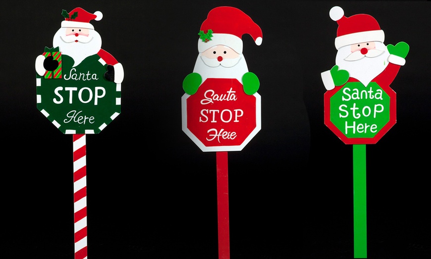 Image 1: Santa Stop Here Garden Stake