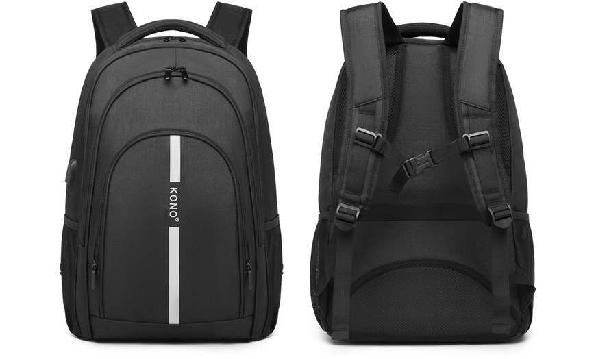 Image 3: KONO Travel Backpack Business Bag with USB Port and Laptop Compartment