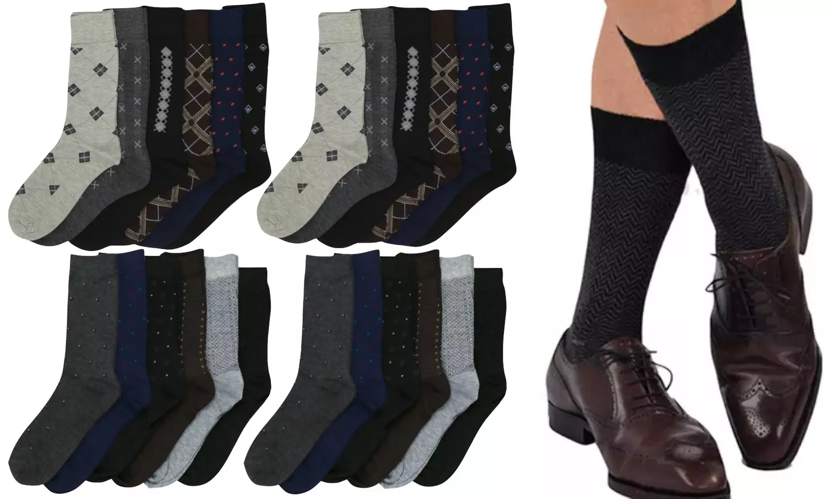 (6 & 12 Pair Pack) Men's Assorted Classic Cotton Blend Dress Socks
