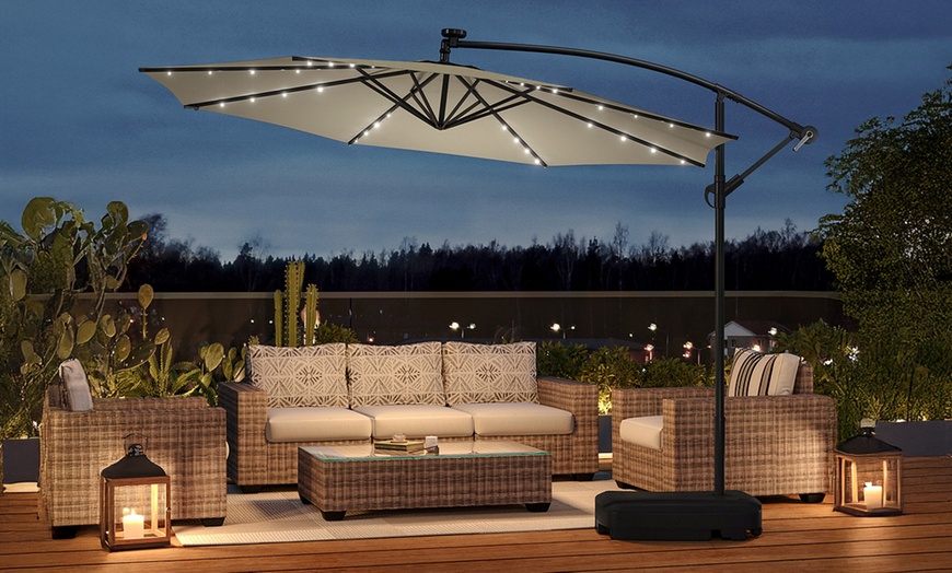 Image 3: Rotatable Solar Lighting Cantilever Parasol 