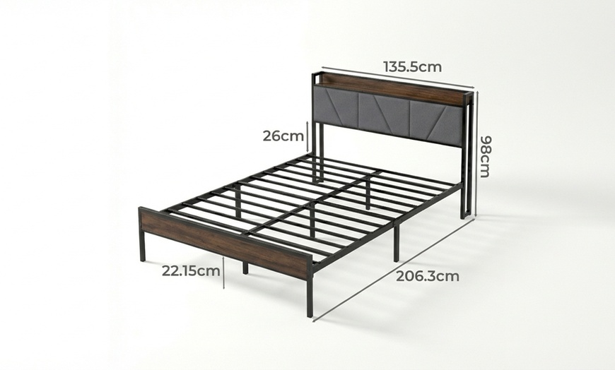 Image 5: Levede Upholstered Bed Frame with Storage Headboard and Steel Support