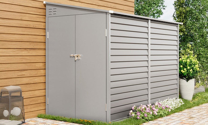 Image 1: Living And Home Steel Storage Shed with Lean-To Roof & Lockable Doors