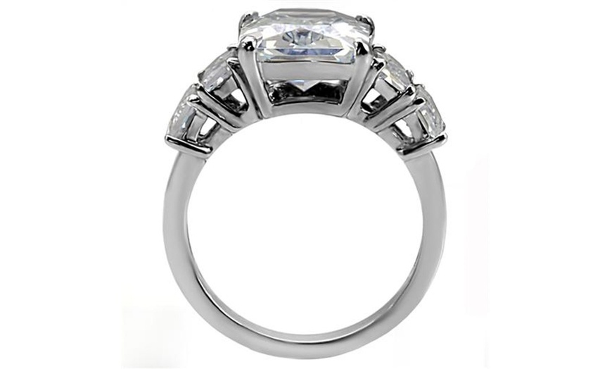 Image 4: Women's Radiant Cut CZ Stainless Steel Engagement Ring - 9.50 Carat Total