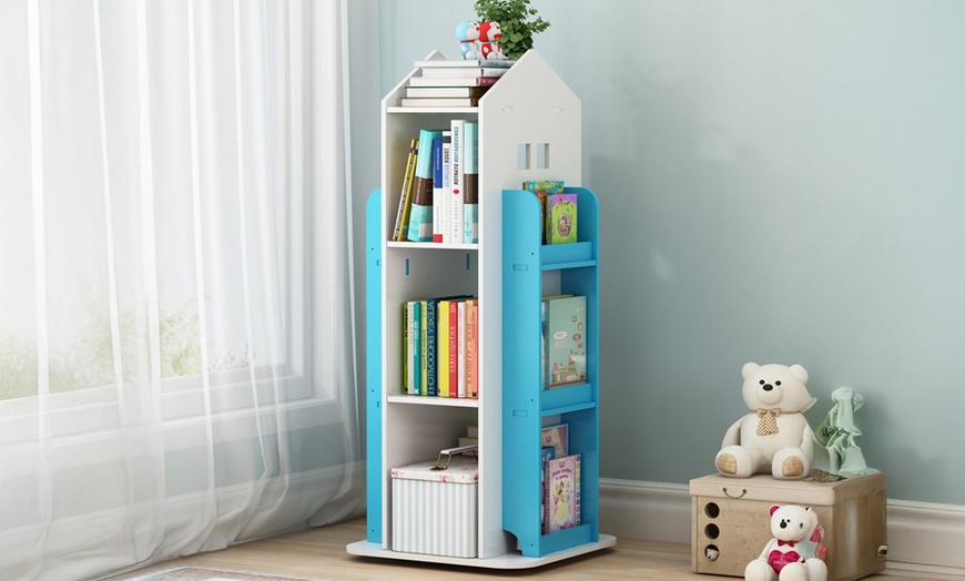 Image 3: 10-Tier Rotating Kids Bookshelf with Eco-Friendly Safe