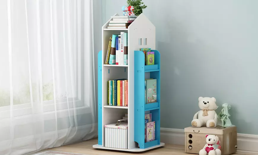 Image 3: 10-Tier Rotating Kids Bookshelf with Eco-Friendly Safe