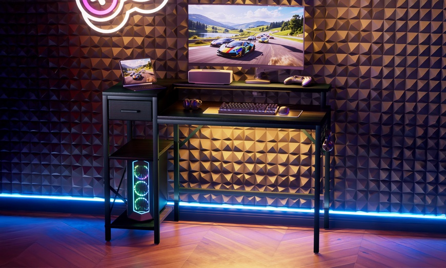 Image 5: Four-Tier Computer Desk PC Laptop Desk Home Office Writing Study Desk