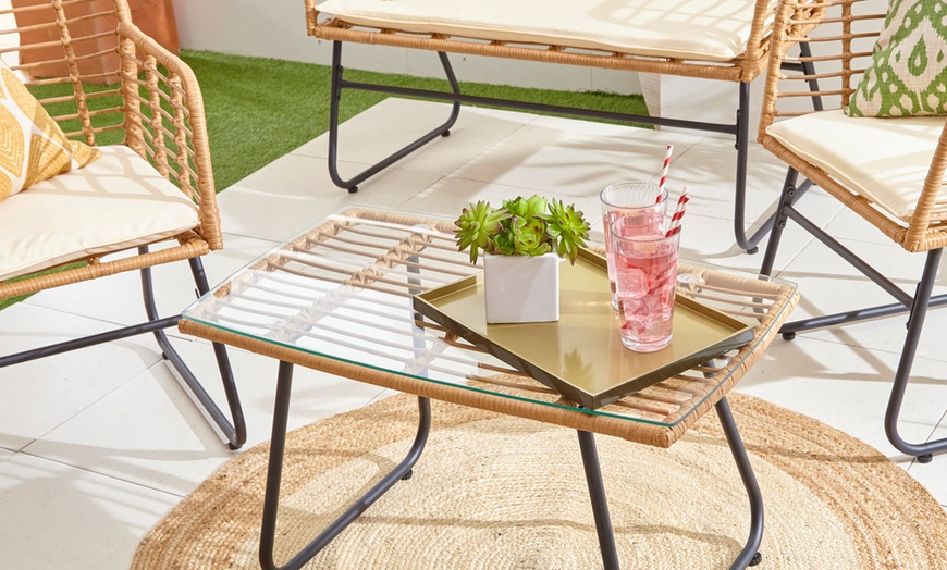 Image 2: Four-Piece Neo Wicker Bamboo Style Garden Sofa Table Chairs Set