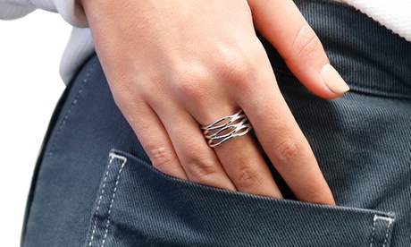 Multi Layer Band Ring in 18K White Gold Plating 6 Brass Brass