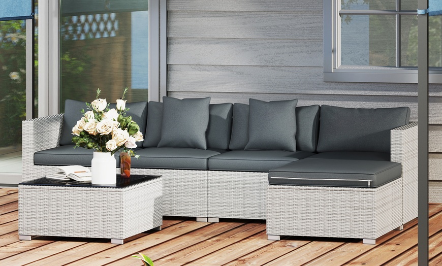Image 1: Outsunny Rattan-Effect Sofa Set, with a Coffee Table