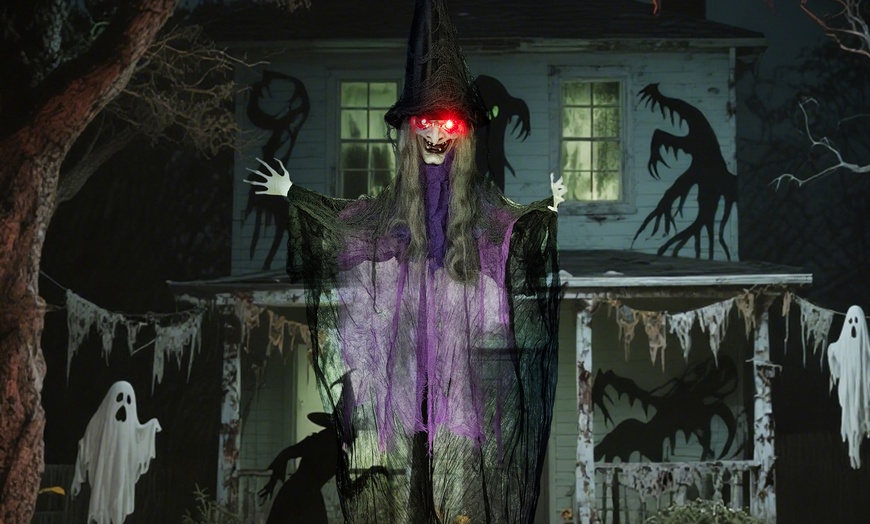Image 26: Outsunny Voice Activated Halloween Animatronics Witch