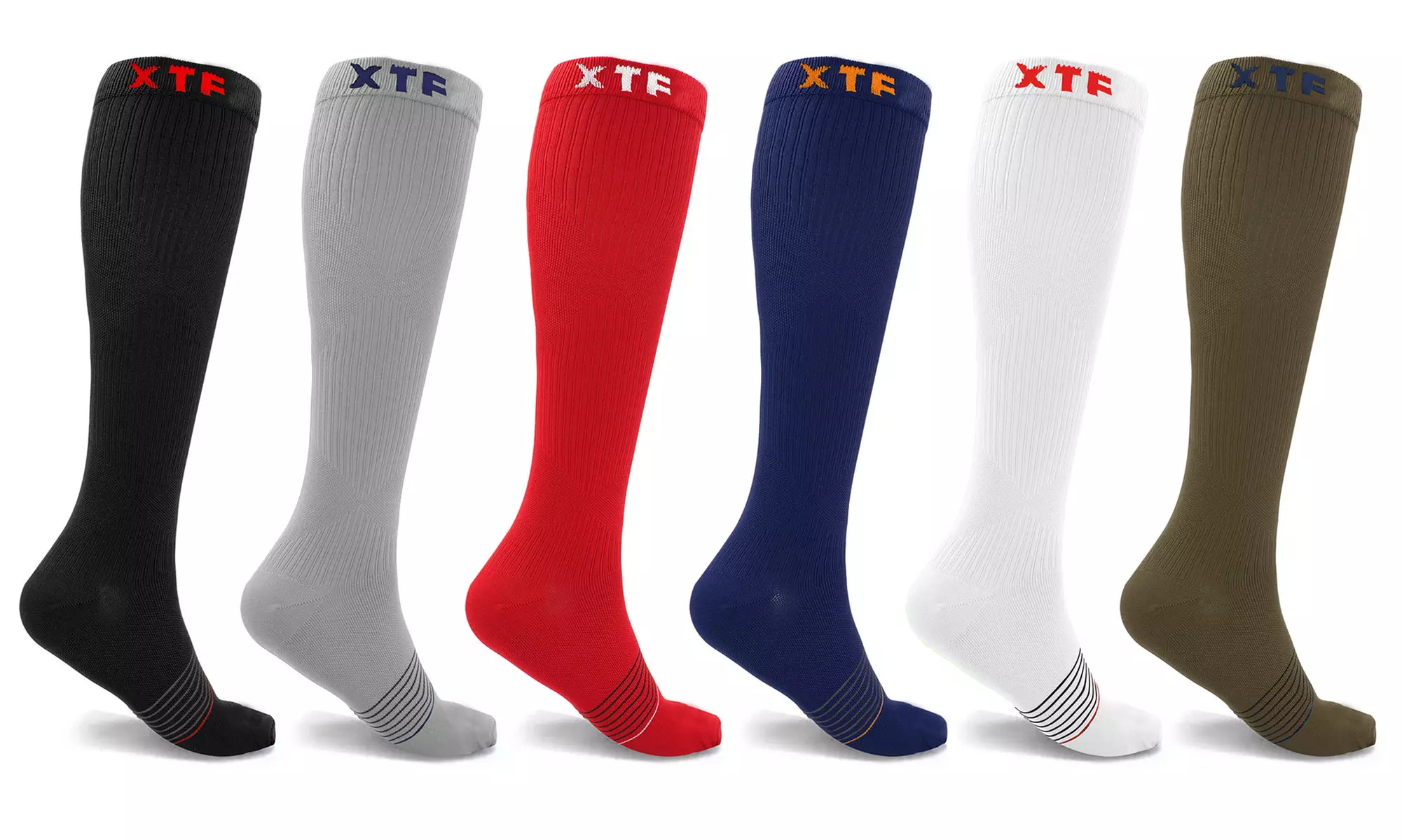 XTF Solid Color Knee High Compression Socks (6-Pack) - Primary Image