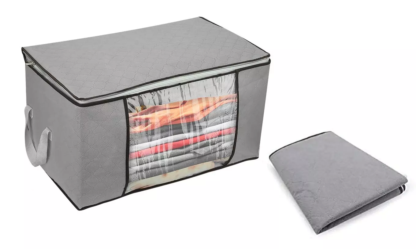 NewHome 90L Foldable Clothes Storage Bags with Window Closet Organizer (2-Pack)