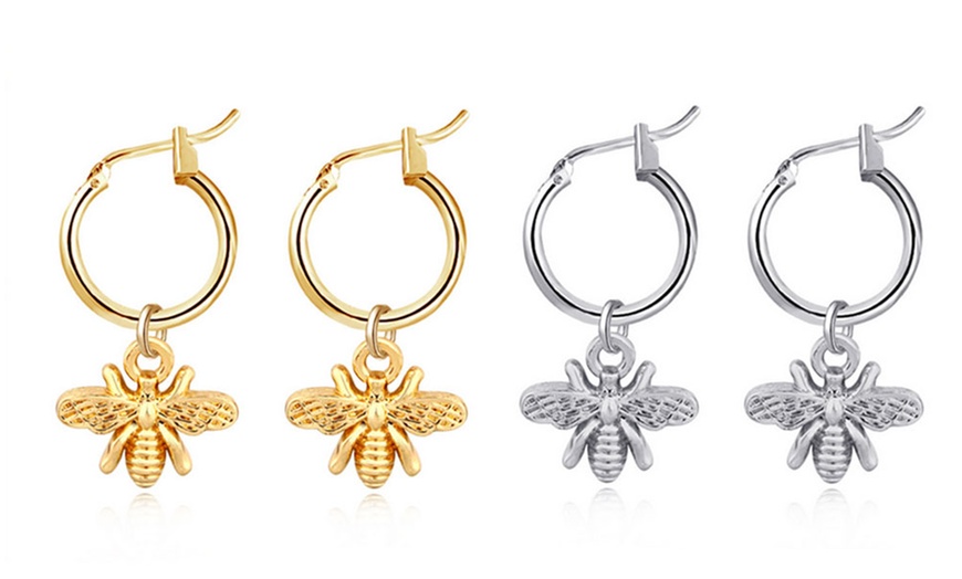 Image 1: Bee Huggie Hoop Earrings