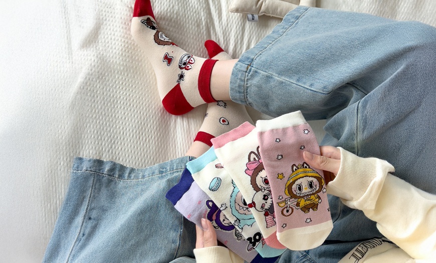 Image 5: Five Pairs of Labubu-Inspired Cotton Socks 