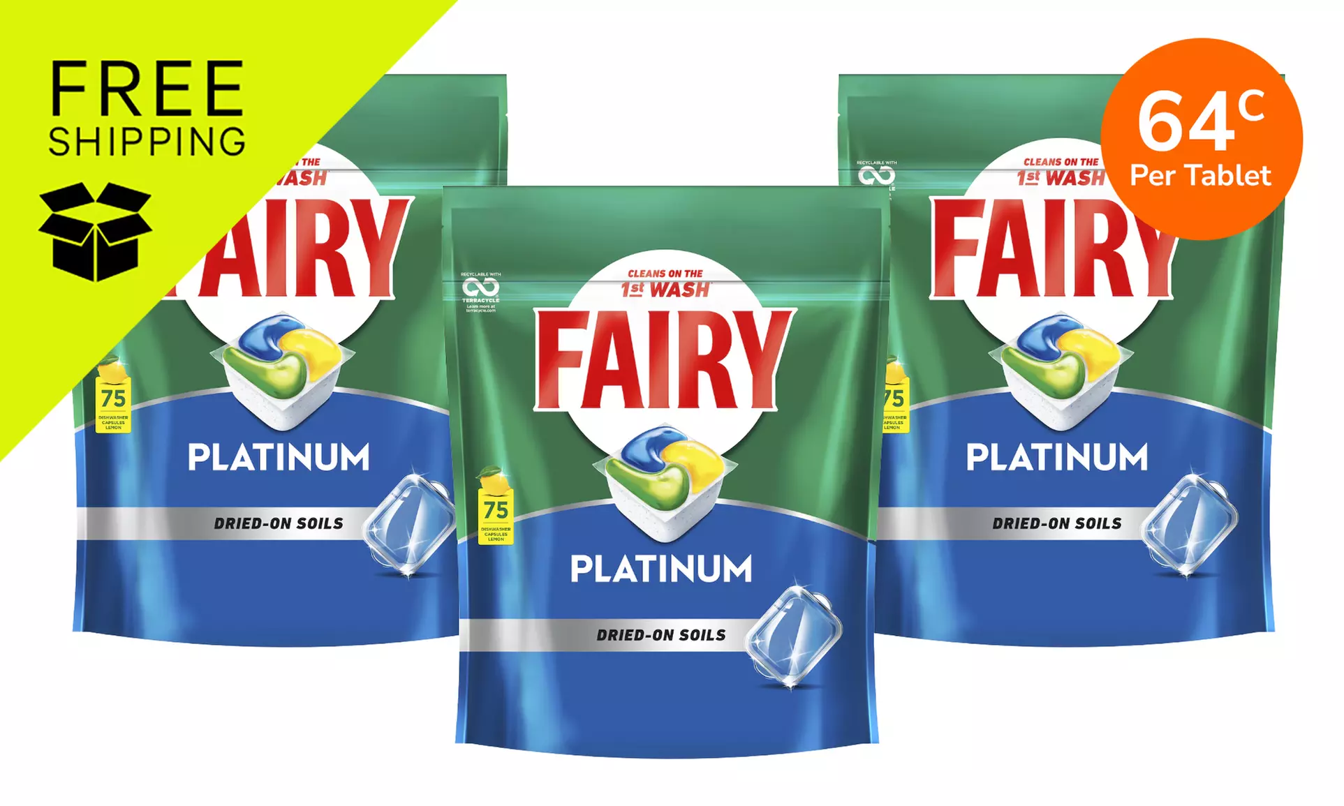 FREE SHIPPING: $74.95 for Fairy Platinum Dishwasher Capsules (Dont Pay $117) (Up To 36% Off) - Primary Image