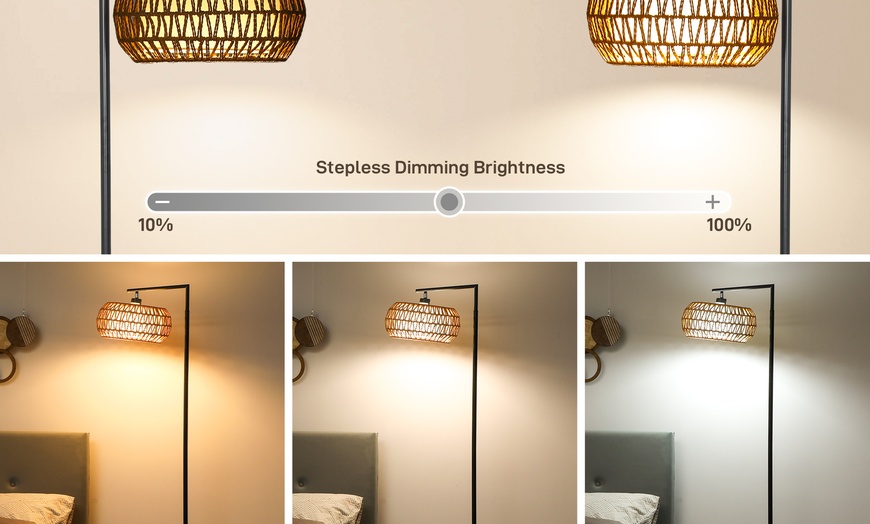 Image 6: HOMCOM Dimmable Standing Lamp with Double Shade