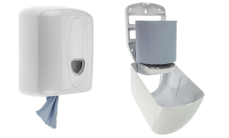 Image 1: One or Two Centrefeed Paper Dispensers with Blue Paper/Towel Rolls