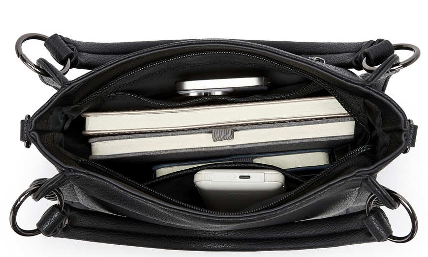 Image 5: Miss Lulu Women PU Leather Crossbody Handbag with Woven Accents