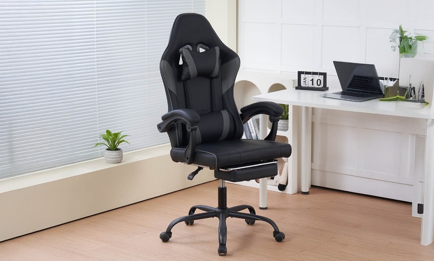 Image 8: Silla gaming ergonómica negra con función de masaje