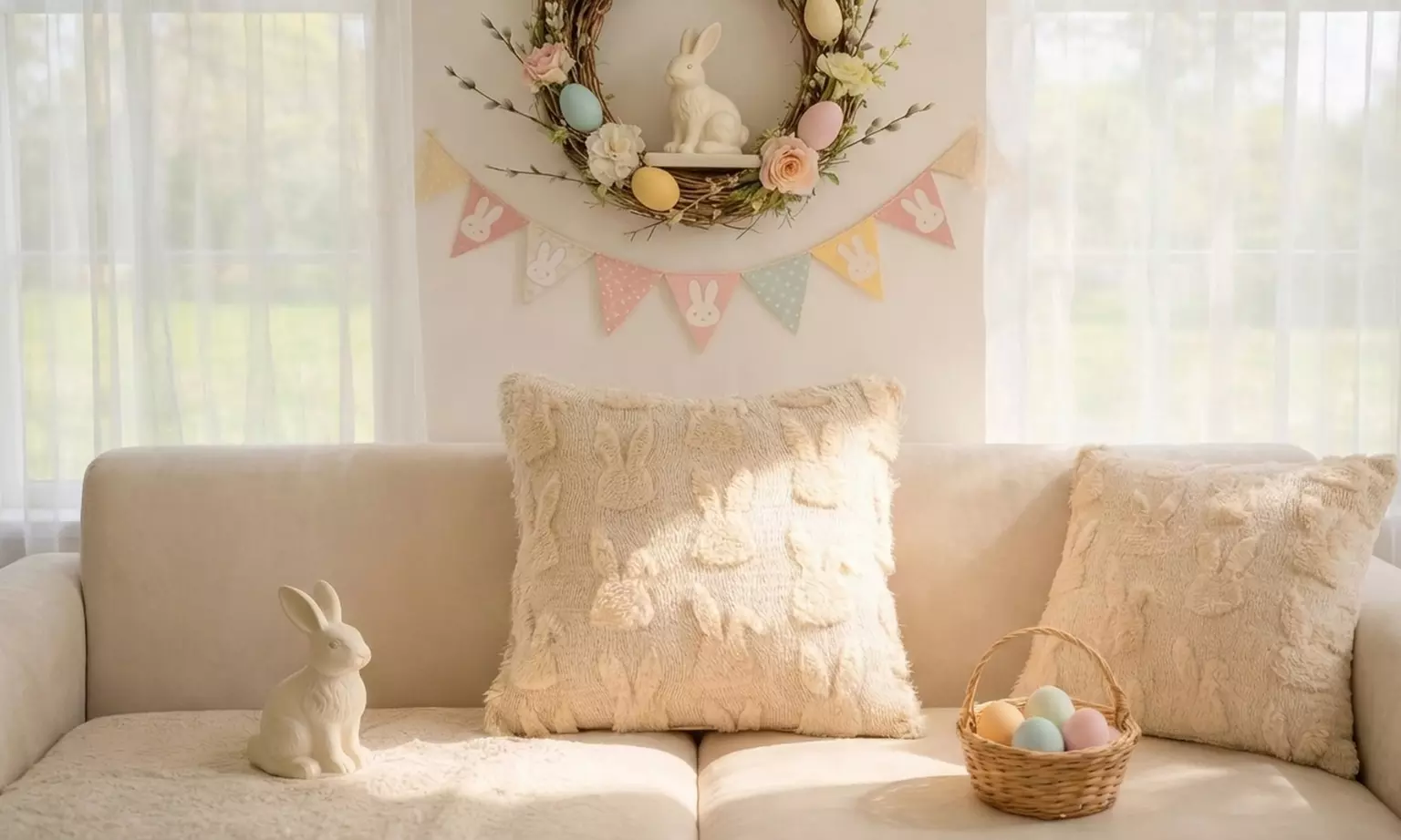 Easter Bunny Plush Cushion Cover