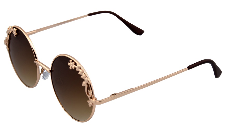 Image 3: Emblem Eyewear - Womens Flower Floral Boho Round Mirror Womens Sunglasses