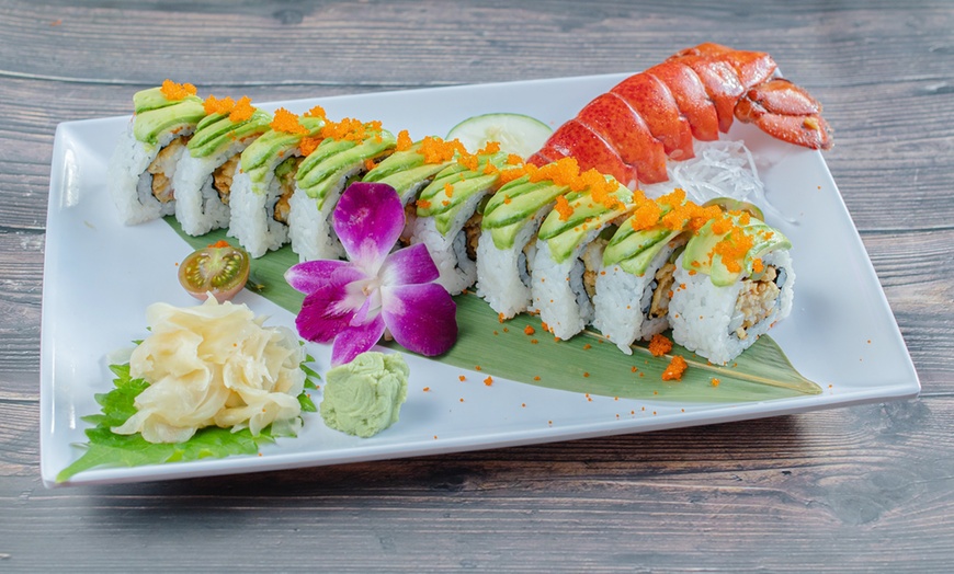 Image 1: One Shrimp or Sushi Fest and One Beverage of Your Choice 