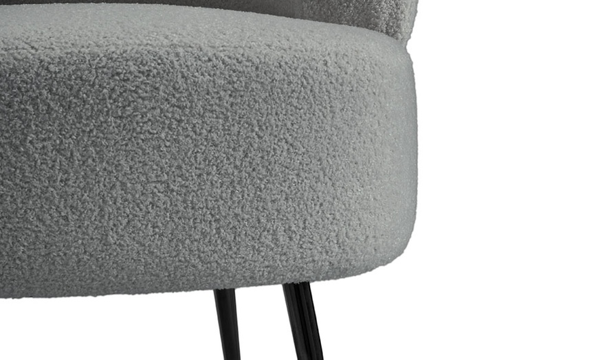 Image 5: Upholstered Teddy Fur Barrel Accent Chair with Black Metal Legs