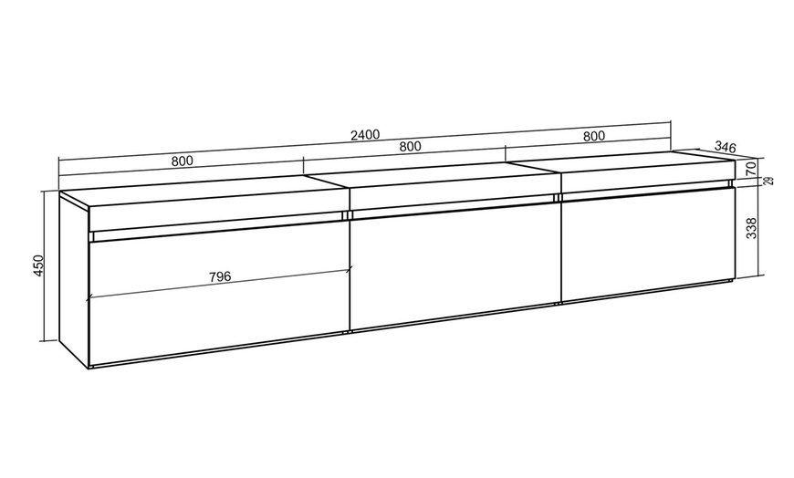 Image 35: Mueble de TV en suspensión con 3 módulos y espacio de almacenaje