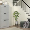Image 4: HomCom Narrow 3-Tier Grey Shoe Cabinet with Flip Drawers