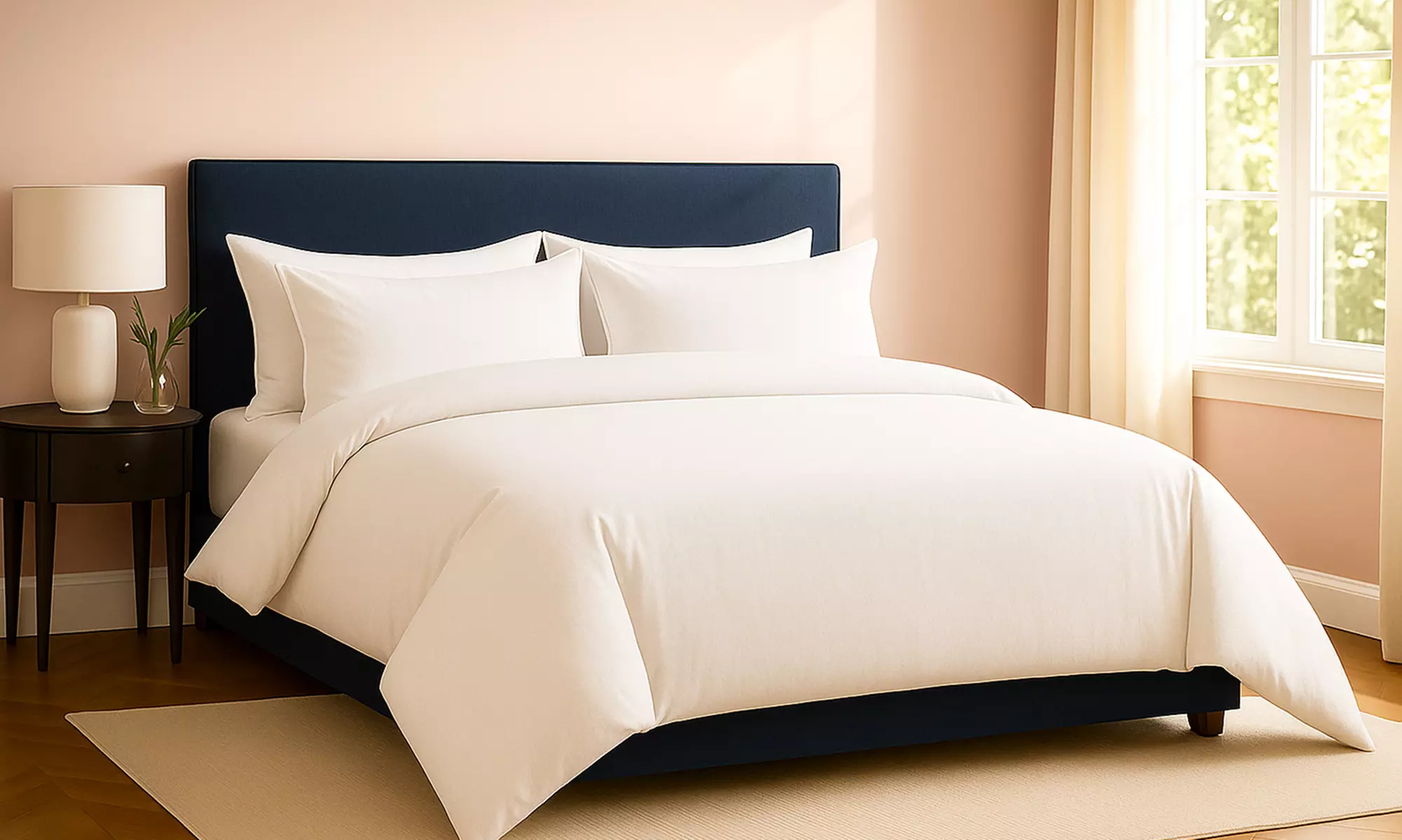 Juego de cama blanco liso, suave, de fácil cuidado, con certificación OEKO-TEX®, disponible en varios tamaños. - Primary Image
