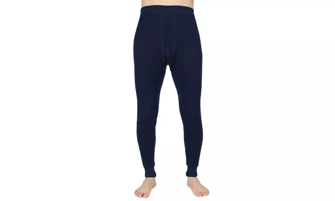 Men Winter Fleece Lined Elastic Thermal Black Long Legging Underwear Pants