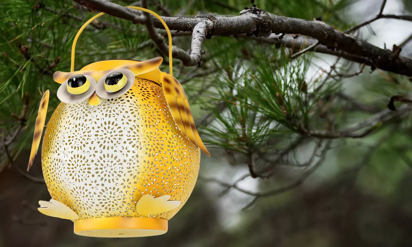 2 Pack Hanging Solar Lanterns Owl Pattern Pathway Decorative Lantern Lights