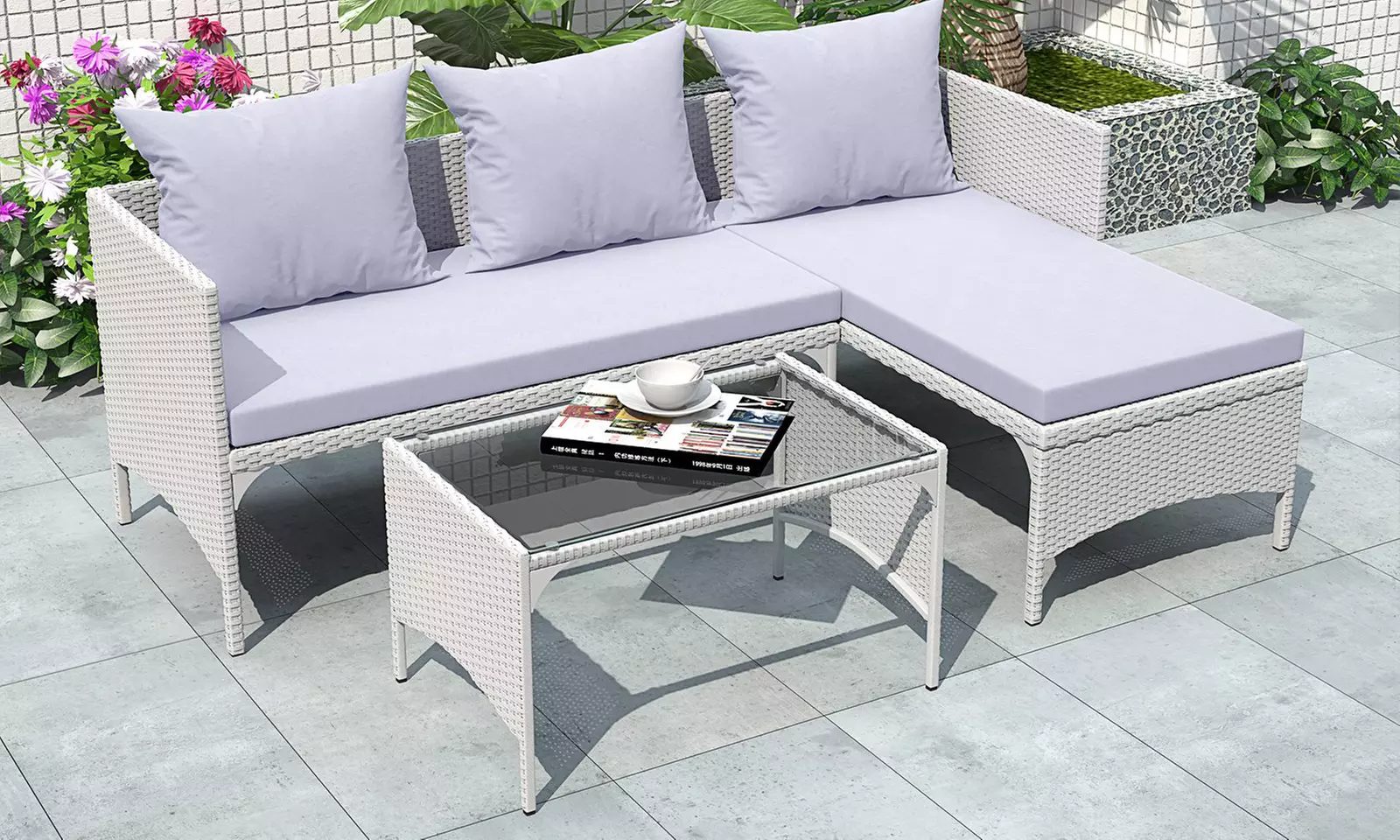 Three Piece Outdoor Furniture Set With Table